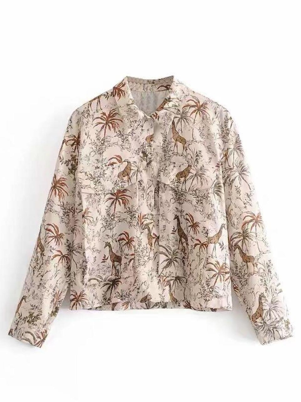 Zara TRF Safari Print Blouse in Cream and Brown